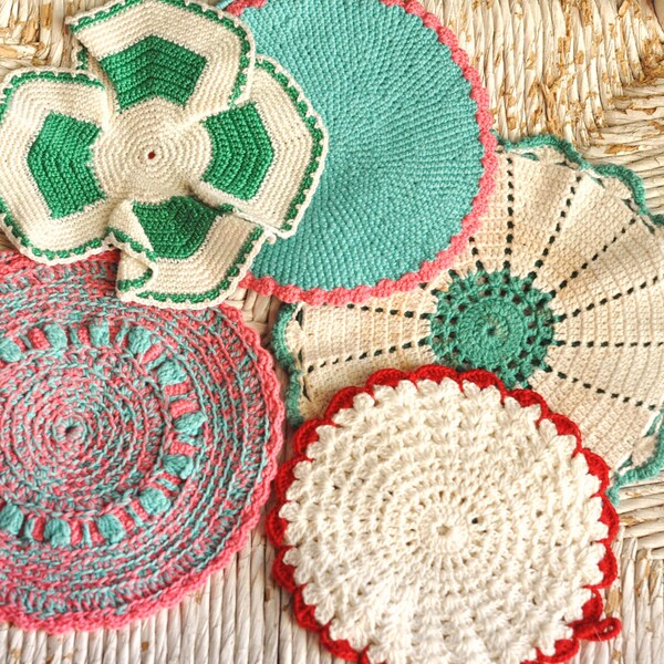 Vintage Hot Pad Pot Holders Handmade Lot 5 pieces