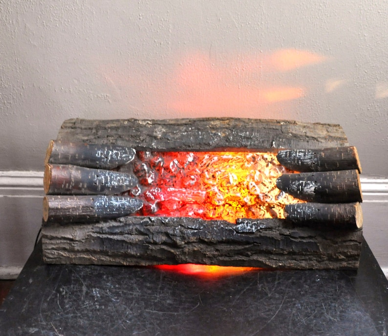 Vintage Faux Fireplace Log Light Fake Burning Logs Etsy