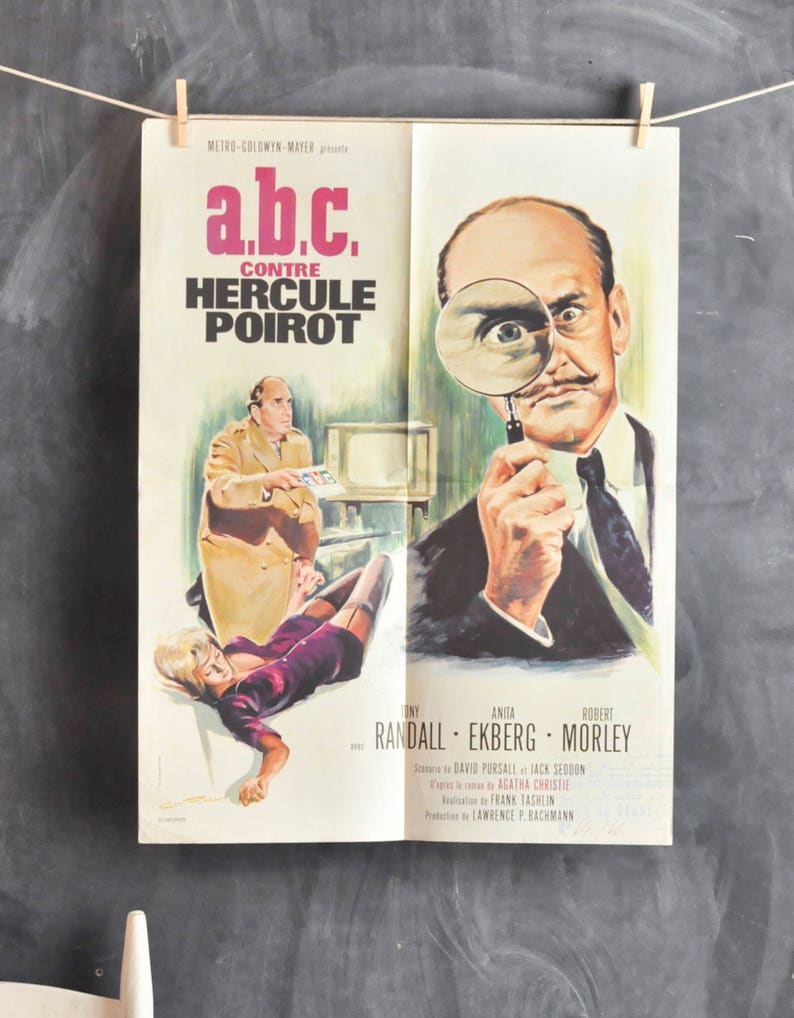 Vintage 1978 Rare Movie Poster French Moroccan Theater Advertising Poster for A.B.C.Hercule Poirot Alphabet Murders image 2