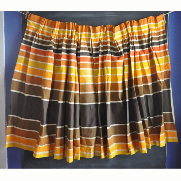 Vintage 1970's Mod Mid Century Curtains Orange Brown Stripes