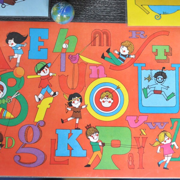 Set of 4 1973 Vintage Kids Learning Placemats