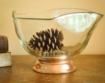 Vintage Glass Salad Bowl Princess House with Copper Base Mid Century Shaped glass