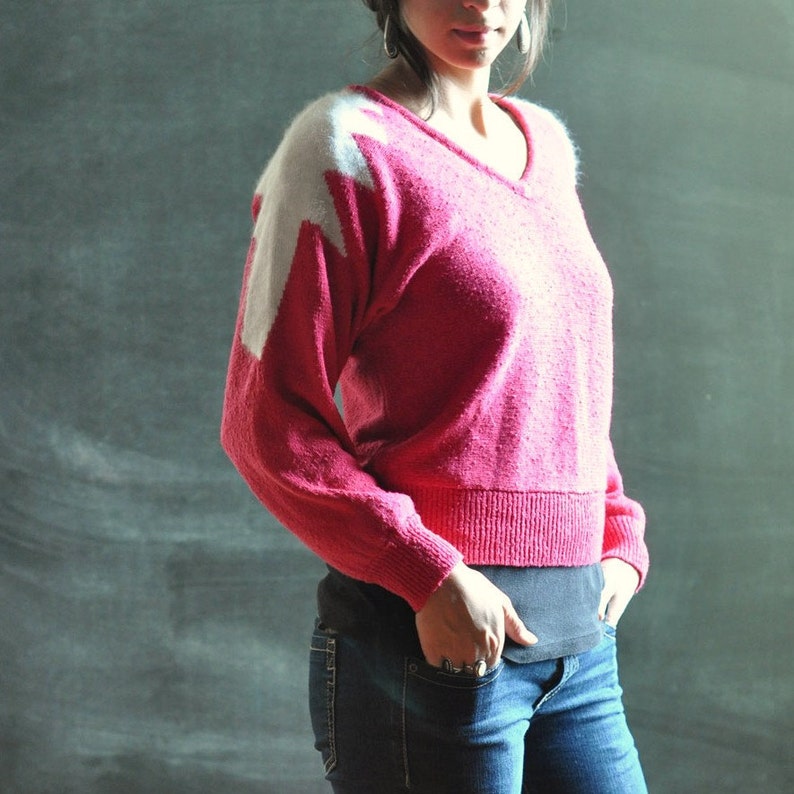 Vintage Sweater 80s White Angora and Pink Frosty image 2