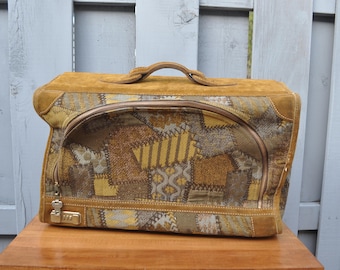 Vintage Patchwork and Suede Leather Suitcase Soft Luggage