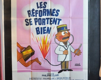 Vintage 1978 Large Rare Movie Poster French Moroccan Theater Advertising Poster for Comedy Les Reformes Se Portent Bien