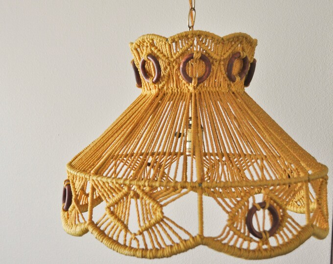 Vintage Hanging Macrame Swag Lamp Light Ochre Yellow Etsy