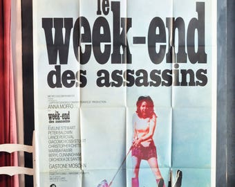 Vintage 1970 Large Rare Movie Poster French Moroccan Theater Advertising Poster for The Weekend Murders