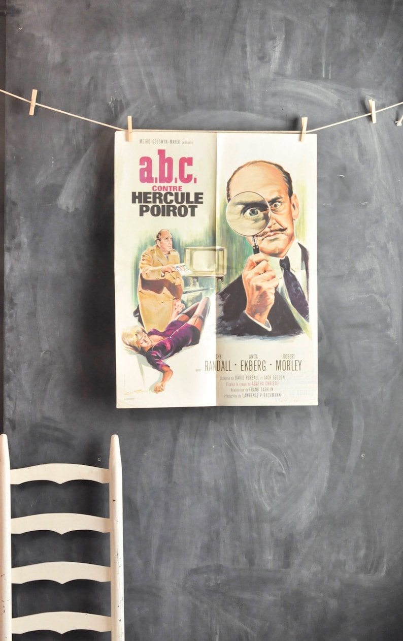 Vintage 1978 Rare Movie Poster French Moroccan Theater Advertising Poster for A.B.C.Hercule Poirot Alphabet Murders image 1