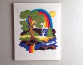 Vintage Rainbow Waterfall Scene Amazing Cewel Embroidered Needlework Wall art