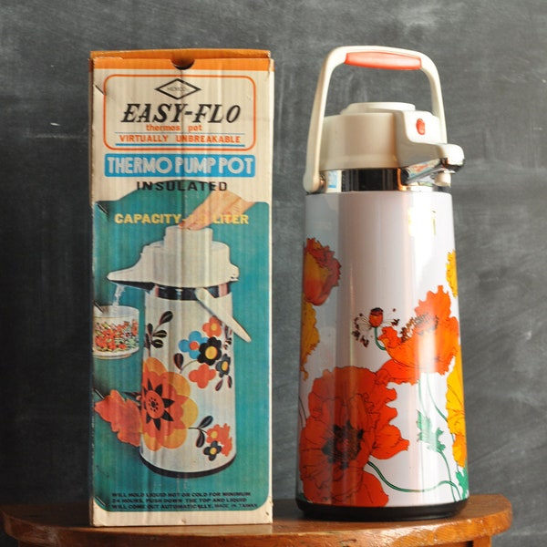 Vintage Poppies Press Pot Thermo Pump Pot Hot or Cold Drink Dispenser