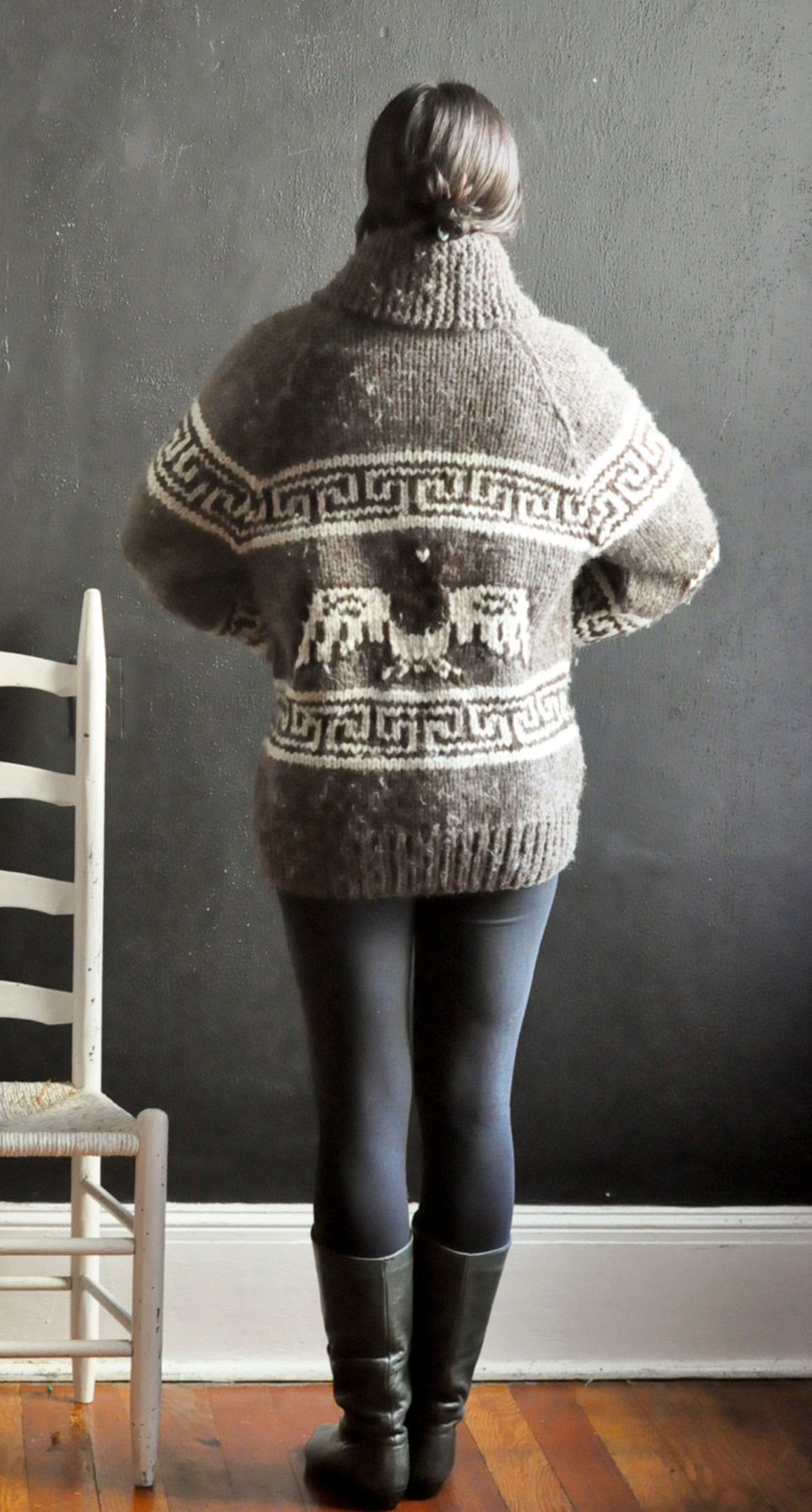 Vintage Cowichan Cardigan Sweater Jacket Hand Knit Natural All Etsy