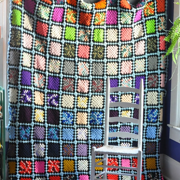 Vintage Large Afghan Blanket Brightly Colored Granny Squares