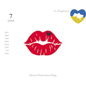 Kiss Mark Machine Embroidery Design - Lips Embroidery Design - Kiss Mark Heart Embroidery Design - 7 Sizes