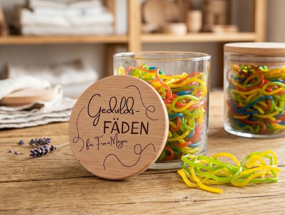 Geduldsfäden Vorratsglas personalisiert – Abschiedsgeschenk Erzieherin & Lehrerin – Danke Geschenk Kollegin / Trainer – Abschied Kita Holz