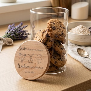 Geschenk Erzieher Abschied Kindergarten | Personalisiertes Vorratsglas Holz | Bonbonglas graviert | Danke fürs Wachsen | Keksglas mit Namen
