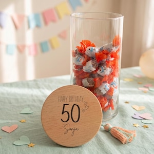 Personalisiertes Geschenk Geburtstag Happy Birthday | Vorratsglas Gravur Name & Alter | Geschenk 18 30 40 50 Jahre | Runder Geburtstag
