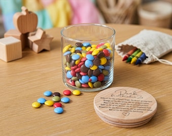 Regalo de despedida para maestra de jardín de infantes: frasco de almacenamiento | Regalo para cuidadora de guardería | Gracias por un momento lleno de color con Smarties en un frasco de madera