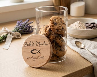 Regalo de boda y compromiso para los novios | Frasco de vidrio sostenible personalizado con nombres | Caja de regalo para pequeños obsequios, aniversario, Ichthys
