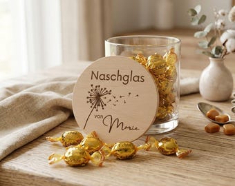 Tarro de dulces personalizado con nombre, tarro de galletas con grabado, regalo de despedida, tarro de dulces para niños, tarro de almacenamiento de madera