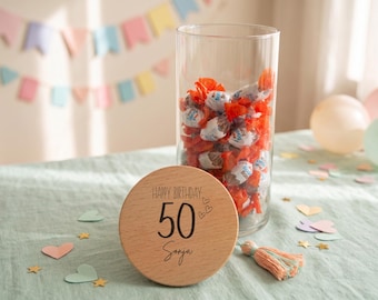 Regalo de cumpleaños personalizado | Tarro de almacenamiento grabado con nombre y edad | Regalo para cumpleaños de 18, 30, 40 y 50 años | Cumpleaños importante