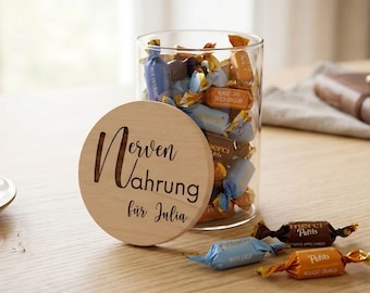 Regalo para el Día del Padre, snack para exámenes, dulce para estudiar, frasco de vidrio con tapa de madera y grabado, idea de regalo, educación, personalizado, papá