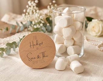 Regalo de boda personalizado en forma de dinero, tarro de almacenamiento con tapa de madera grabada, regalo de boda original para los novios.