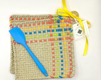 Spring Colors Woven Potholder Set, Cotton Trivets