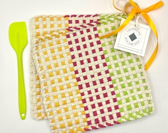 Hand Woven Potholder Set, Spring Colors