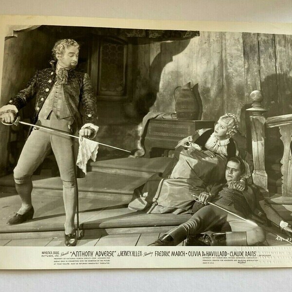 Vintage Claude Raines Olivia DeHavilland Anthony Adverse Movie Photo Sword Fight