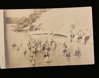 Ladies Swimming Old Fashioned Bathing Suits RPPC Postcard