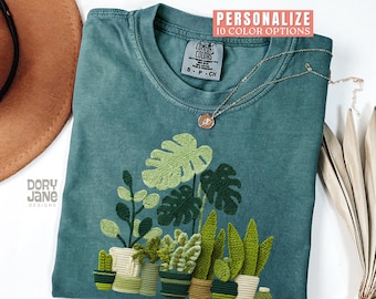 Comfort Colors Vintage Cottagecore Shirt Plant Lover Tshirt for Gardener Faux Crochet Botanical Shirt Monstera Plant Tee for Nature Lover
