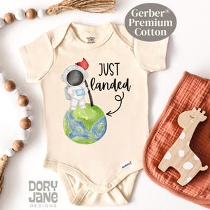 Just Landed Baby ONESIES® Brand Bodysuit Space ship Baby Bodysuit Astronaut Baby Outfit Baby Shower Gift Premium Cotton Funny Baby Bodysuit