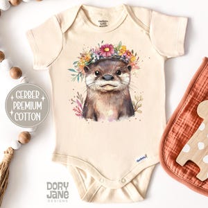Floral Otter Baby ONESIES® Brand Bodysuit Adorable Otter Baby Bodysuit Cute Animal Baby Shower Gift Premium Cotton Animal Lovers Baby Gift