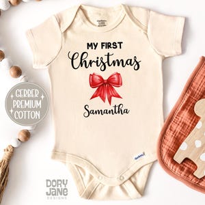 My First Christmas Baby Girl ONESIES® Brand Bodysuit Baby&#39;s First Christmas Girl Bodysuit Cute 1st Christmas Girl Outfit Girl Coquette Bow