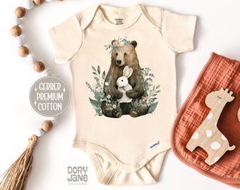 Body de bebé con animales del bosque, marca ONESIES® Body de bebé con animales del bosque Conjunto de bebé con temática de bosque Lindos animales florales Regalo para baby shower