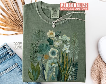 Comfort Colors Vintage Cottagecore Shirt Plant Lover Tshirt for Gardener Botanical Fern & Wildflower Shirt Retro Nature Tee for Nature Lover