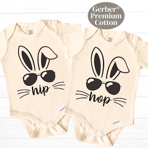 Twin ONESIES® Brand Bodysuit Hip Hop Easter Bunny Outfits Gender Neutral Twin Onesies Best Friends Premium Cotton Twin Baby Shower Gift
