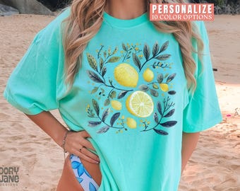 Lemon Shirt Comfort Colors Vintage Cottagecore Lemons T-Shirt for Women Lemon Citrus Tshirt Summer Tee Summer Vacation Shirt Beach T Shirt