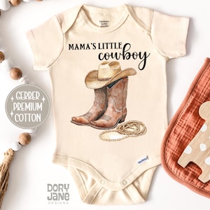 Mama&#39;s Little Cowboy Baby ONESIES® Brand Bodysuit Baby Boy Coming Home Outfit Cow Boy Western Theme Baby Shower Gift Cowboy Boots Baby Boy