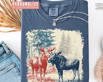 Vintage Moose Comfort Colors Shirt 90s Graphic Style Forest Animals Tshirt for Nature Lovers Grunge Retro Wildlife T-Shirt 2000s Nature Tee