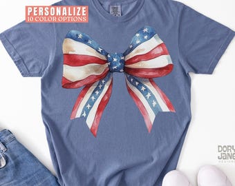 Patriotic Coquette Bow Shirt 4th of July Comfort Colors America Tshirt Red White and Blue T-Shirt Women's Patriotic Shirt American Girl Tee