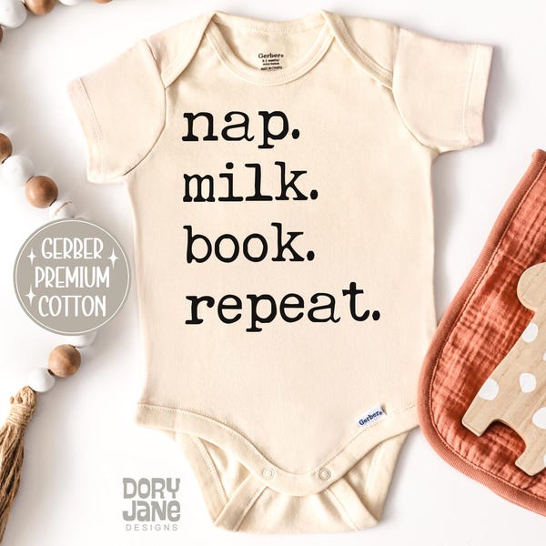 Book Lover Baby ONESIES® Brand Bodysuit Nap Milk Book Repeat Baby Clothes Bookish Reading Baby Outfit Future Bookworm Baby Shower Gift