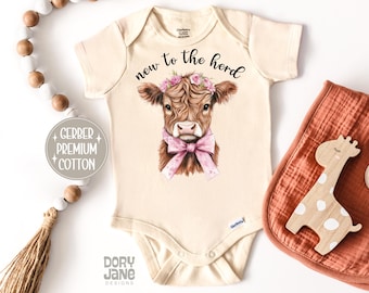 Baby Girl Farm ONESIES® Brand Bodysuit Cow Bodysuit "New to the Herd" Girl Outfit Cow Girl Highland Cow Baby Shower Gift Country Baby