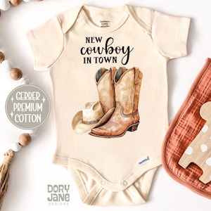 New Cowboy In Town Baby ONESIES® Brand Bodysuit Baby Boy Coming Home Outfit Cow Boy Western Theme Baby Shower Gift Cowboy Boots Baby Boy