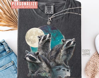 Mystic Raccoon Comfort Colors Shirt 90s Graphic Style Forest Animals Tshirt for Nature Lovers Vintage Faded Full Moon Wildlife T-Shirt