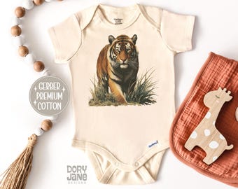 Vintage Tiger Baby ONESIES® Brand Bodysuit 90s Safari Wildlife Graphic Style Bodysuit Retro Tiger Baby Outfit for Animal Lover Baby Clothes