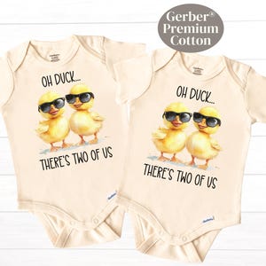 Oh Duck There&#39;s Two Of Us Twin ONESIES® Brand Bodysuit Cute Twin Outfits Twin Baby Reveal Announcement Premium Cotton Funny Animal Twins