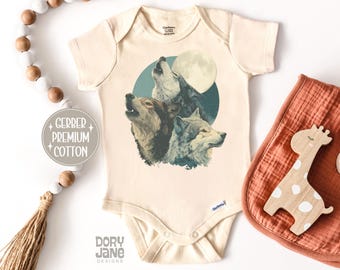 Vintage Wolves Baby ONESIES® Brand Bodysuit 90s Graphic Style Forest Animal Baby Clothes Grunge Retro Wildlife Wolf Baby Outfit for Newborn