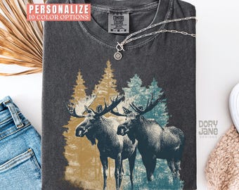 Vintage Moose Shirt 90s Graphic Style Forest Animals Comfort Colors Tshirt for Wildlife Lovers Grunge Retro Moose Faded Nature T-Shirt 2000s