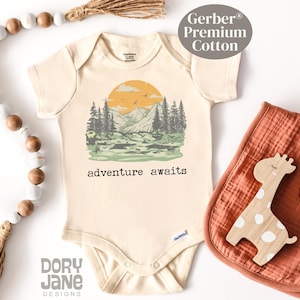 Adventure Awaits Baby ONESIES® Brand Bodysuit Adventure Cute Bodysuit Baby Announcement Pregnancy Announcement Retro Camping Hiking Outfit